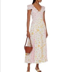 LOVESHACKFANCY Archer Broderie Anglaise-Paneled Floral Cotton-Voile MIDI Dress